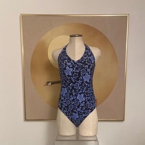 1990s Speedo Blue Floral One Piece Swimsuit - Size 12